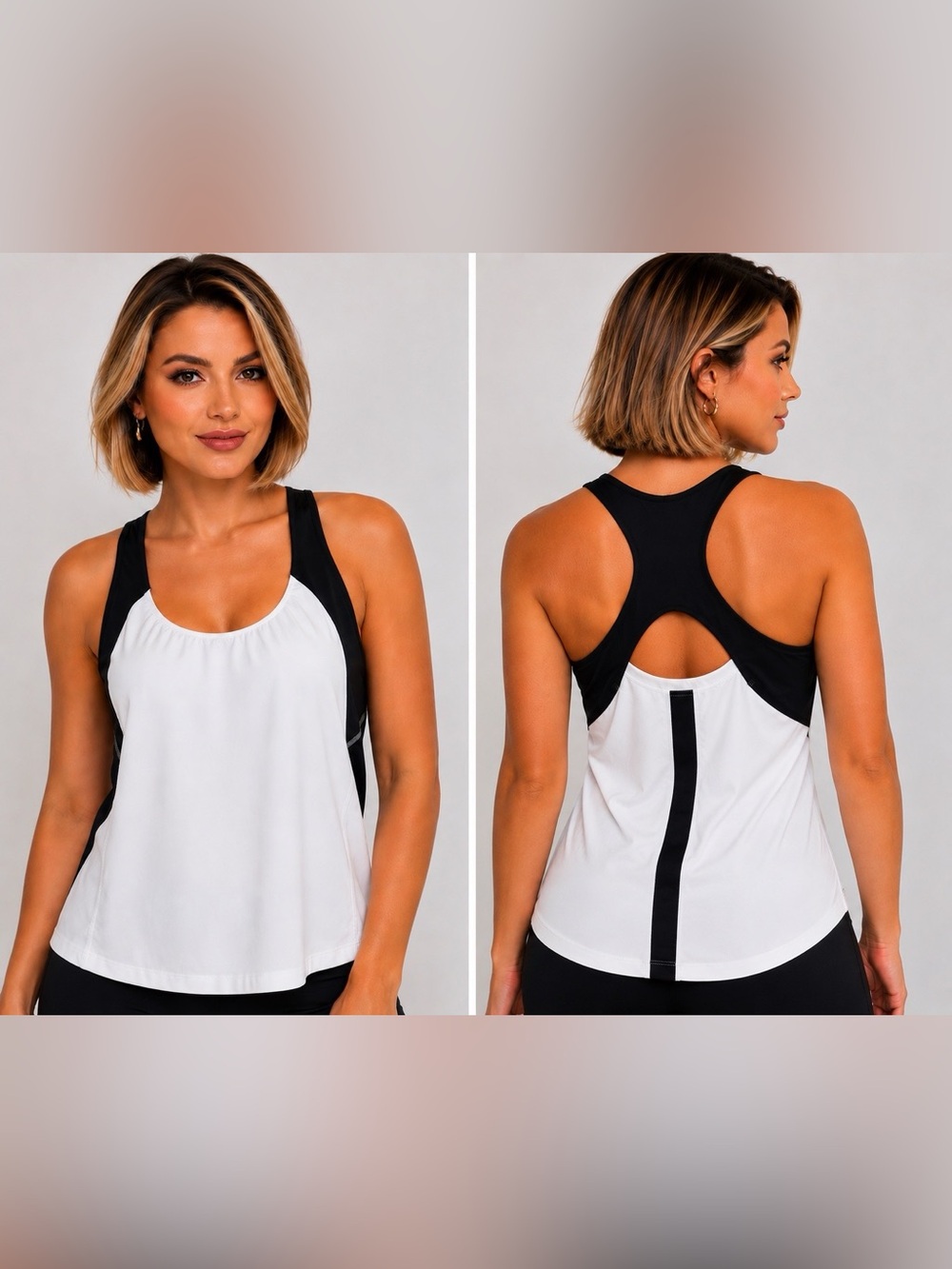 Champion Women’s Racerback Athletic Tank Top White & Black Size Large NWOT